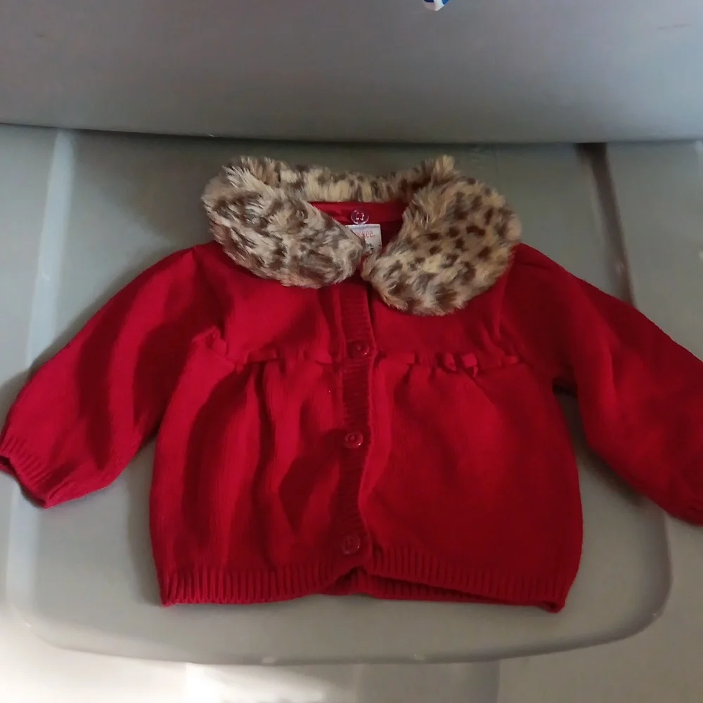 Gymboree red cardigan sweater with removable faux fur collar